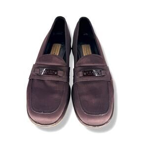 Coach New York Loafers Womens 7.5 B Brown Canvas Logo Plaque Flats